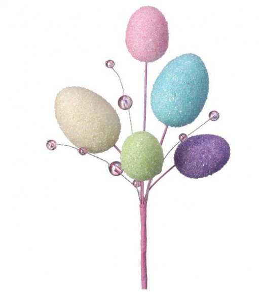 Beaded pick with beaded eggs clustered along a pick stem.