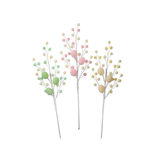 Egg and berry spray with clustered spring detail.