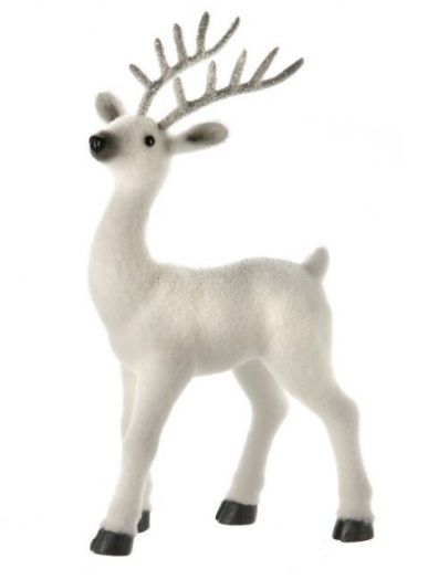 White frosted deer figurine with a wintry finish.