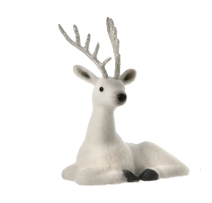Frosty white deer figurine with a snow-dusted finish.