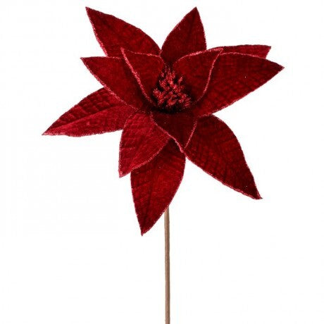 24” Burgundy Velvet Poinsettia Stem