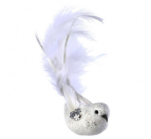 7" Bird White Gem Clip