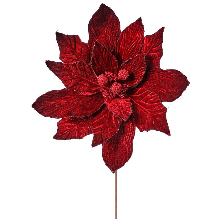 19 inch Poinsettia Burgundy Stem