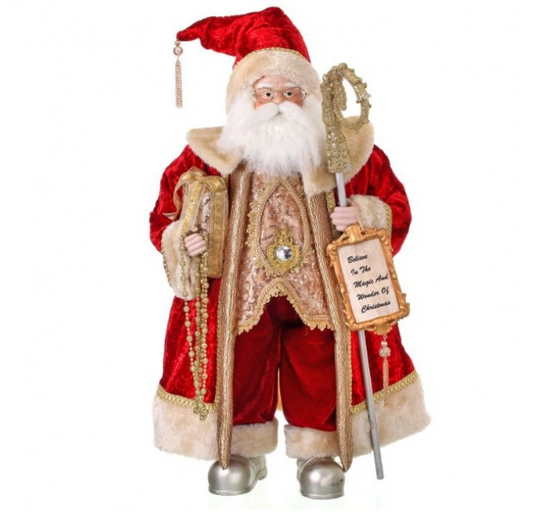 28" Vintage Santa w/ Plaque & Staff