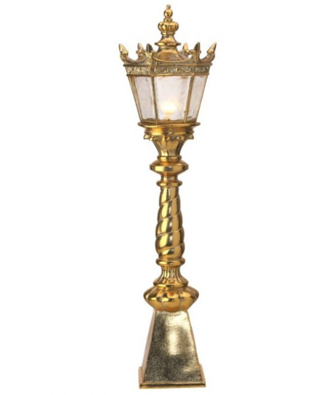 Gold ornate lamp post with LED light and gilded details.