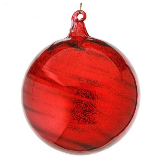 5" Red Swirl Mercury Glass Ball Ornament