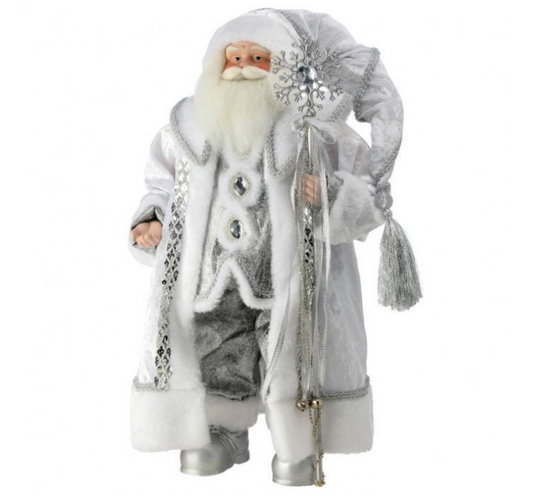 28" Winter Santa Standing White Fabric Resin