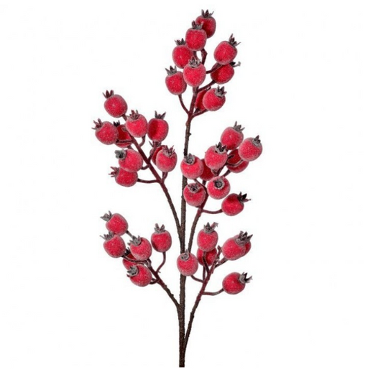 29" Red Crabapple Spray Frosted Beaded