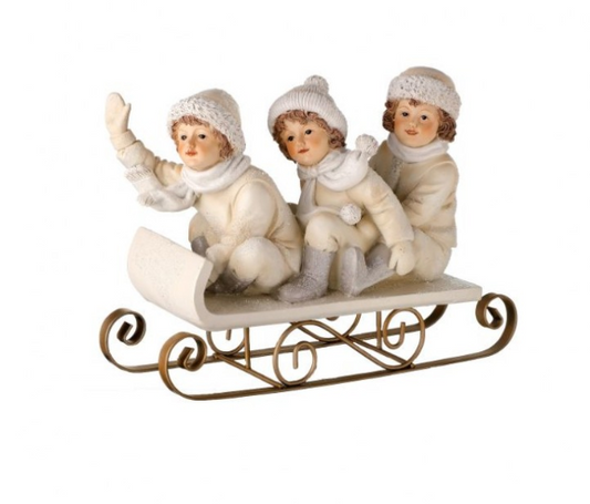 8" Winter Kids on Sled Resin