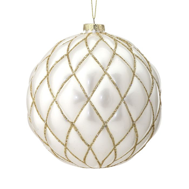 White and gold ball ornament, 150mm.