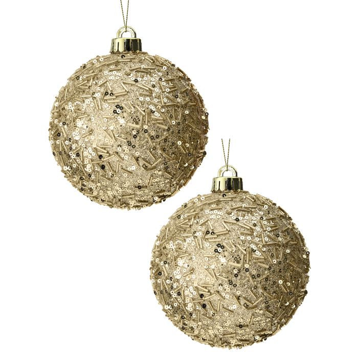 120mm Ball Champagne Gold Beaded Glitter