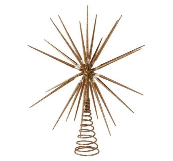 Champagne starburst tree topper with radiating points.
