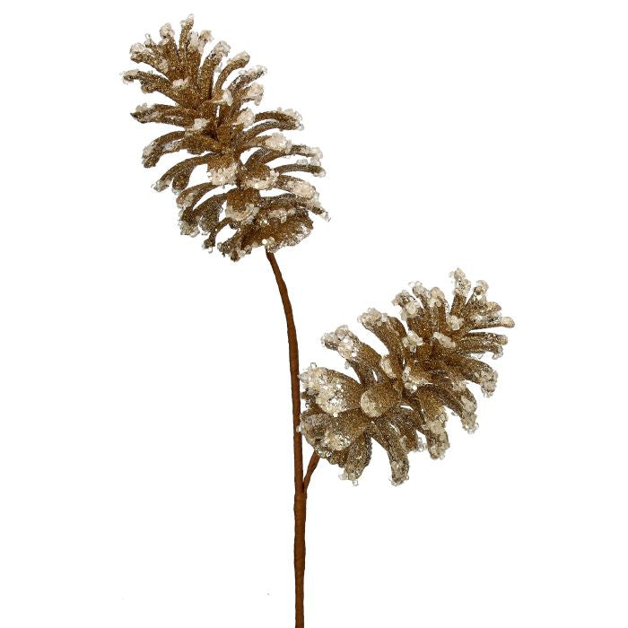 24 inch Pinecone Frosted Spray Champagne