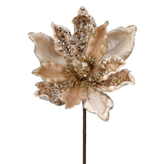 Champagne velvet magnolia stem with a large bloom.