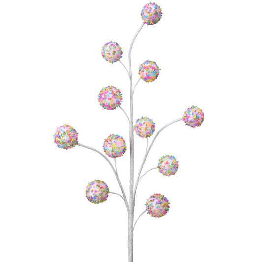 Pink and multicolor candy ball spray with sparkling balls.