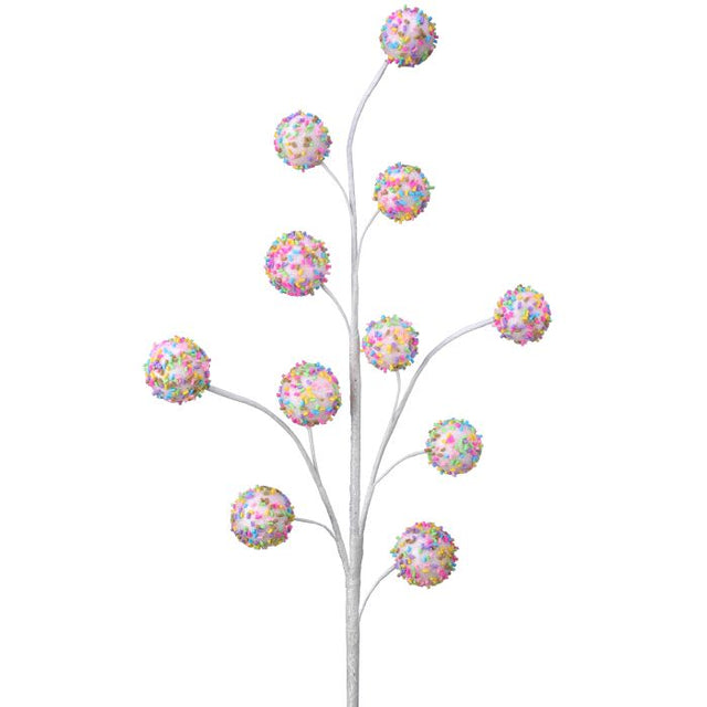 Pink and multicolor candy ball spray with sparkling balls.