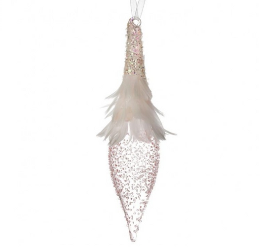 9" Beaded Feather Finial Pink Ornament