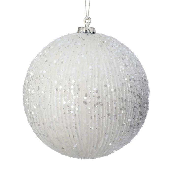 6 inch White Beaded Ball Ornament