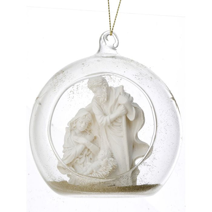 4 inch Cream Holy Family Glass Ball Ornament