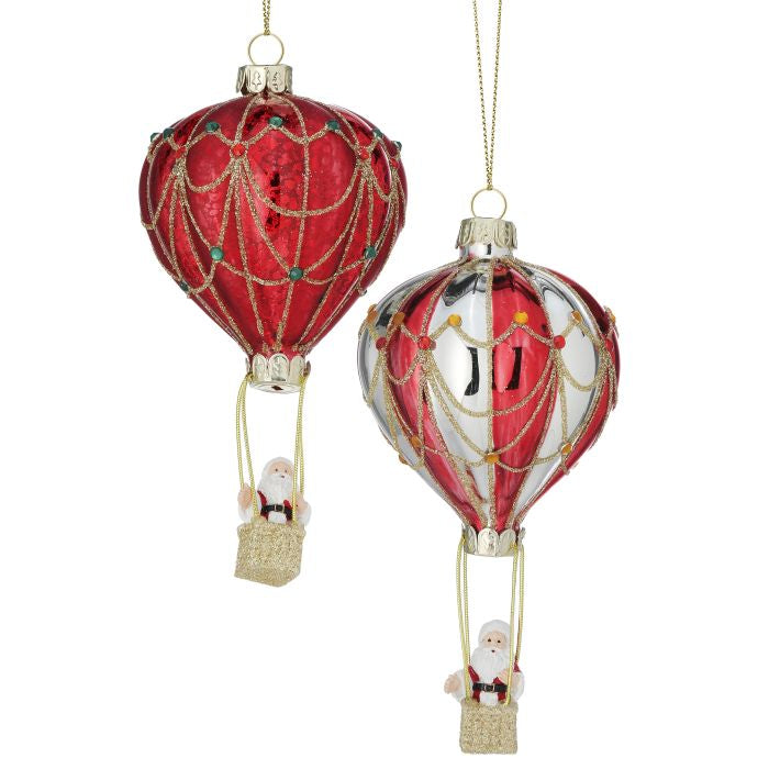 5 inch Santa Hot Air Balloon Glass Ornament
