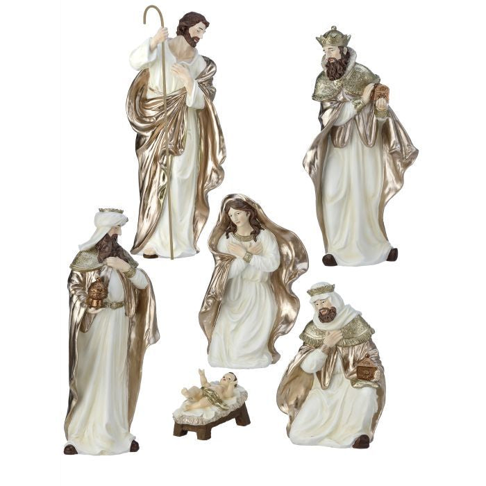 Set/6 7-18 inch Nativity Ivory Gold