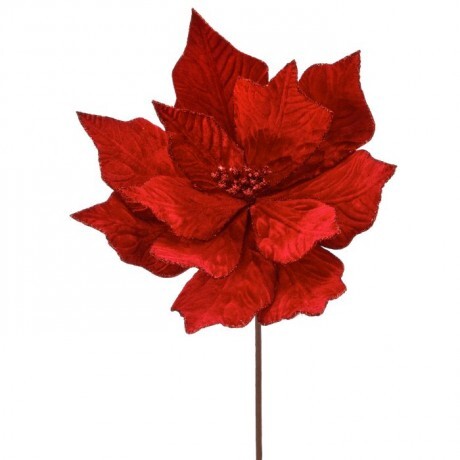 24” Rich Velvet Red Poinsettia Stem