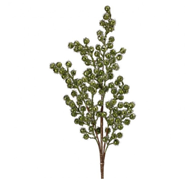 27" Beaded Iced Berry Green Spray