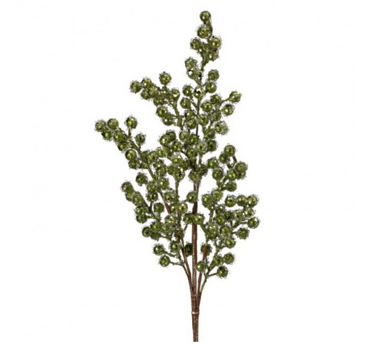 27" Beaded Iced Berry Green Spray