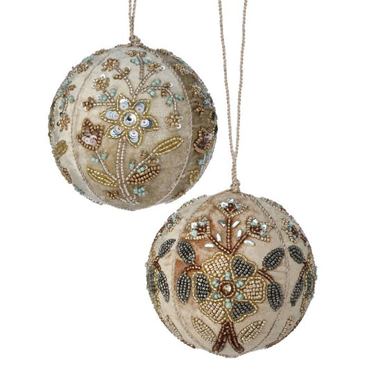 Beaded flower ornament with a jeweled finish.
