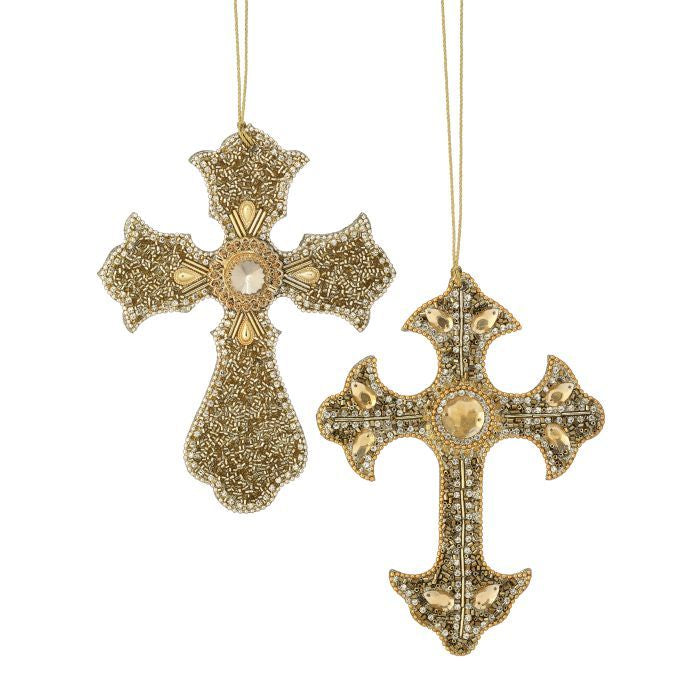 Gem beaded cross ornament with jeweled detail.