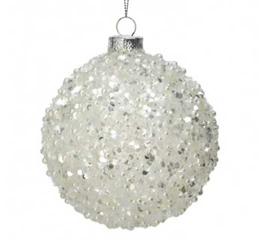 4" Pearl Sequin Glass Ball Ornament