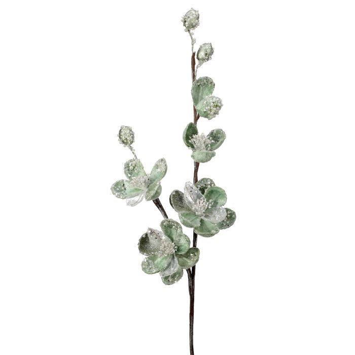 Mint magnolia stem with crystal encrusted blooms.