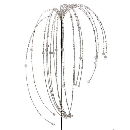 Silver rain spray with heavy beaded strands.
