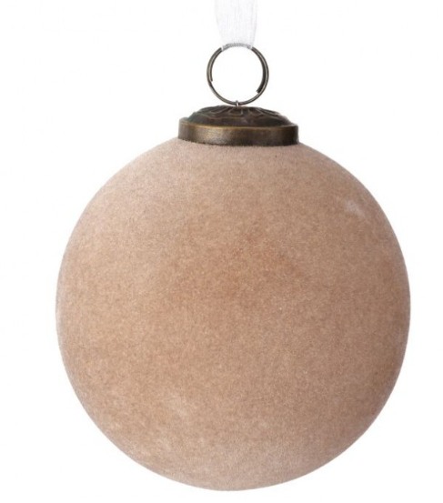 4" Tan Flocked Glass Ball Ornament