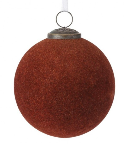 4" Caramel Flocked Glass Ball Ornament