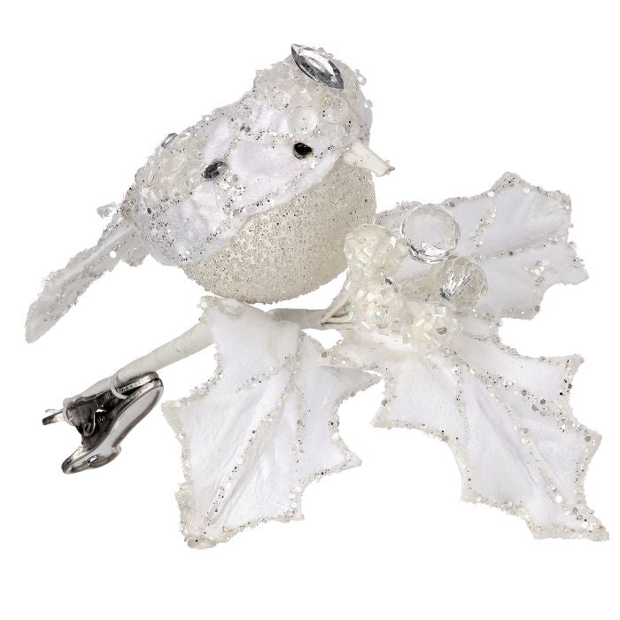 4.5 inch Jeweled Bird Clip White