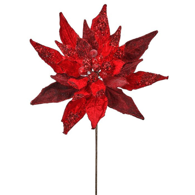 24 inch Red Poinsettia Stem Jewel Display