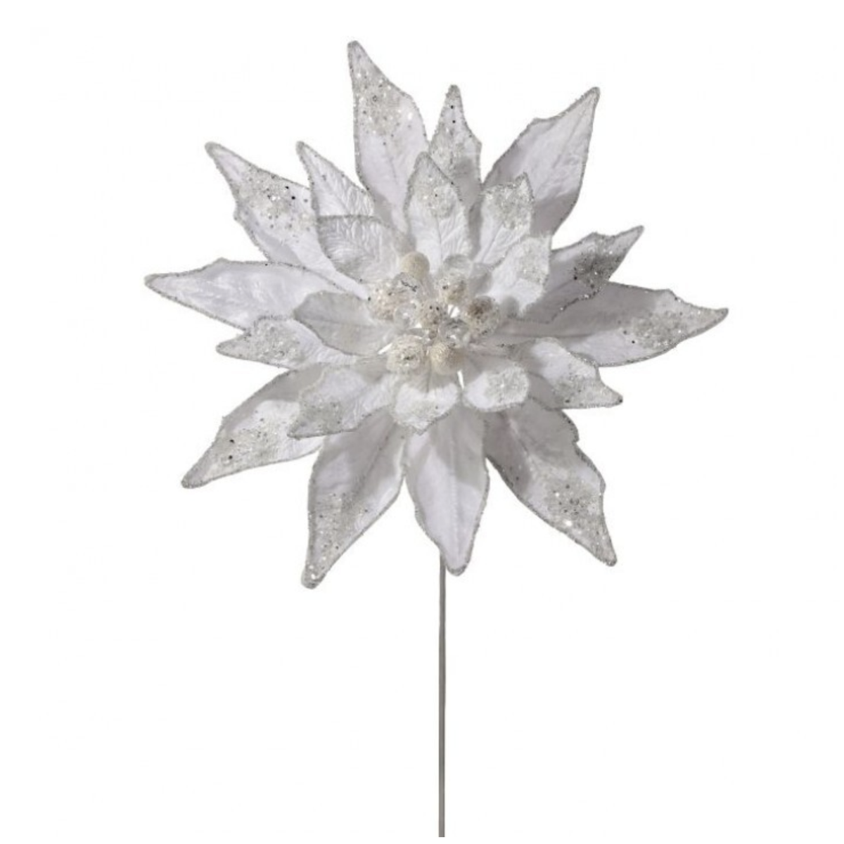 24” White Poinsettia Stem Jewel Display