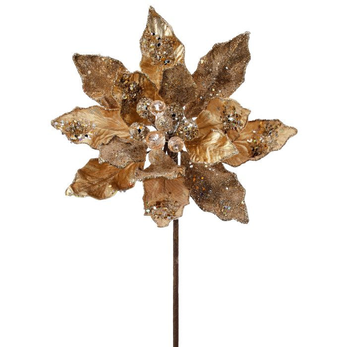 24 inch Jewel Iced Champagne Poinsettia Stem