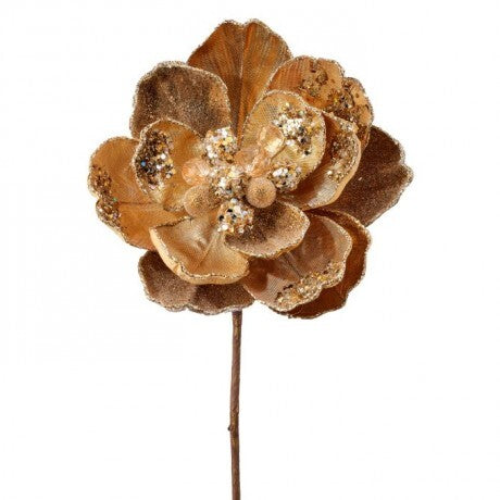 24” Iced Gold Encrusted Magnolia Stem