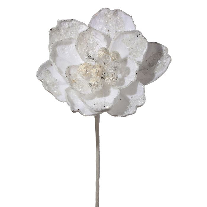 24 inch Iced White Encrusted Magnolia Stem