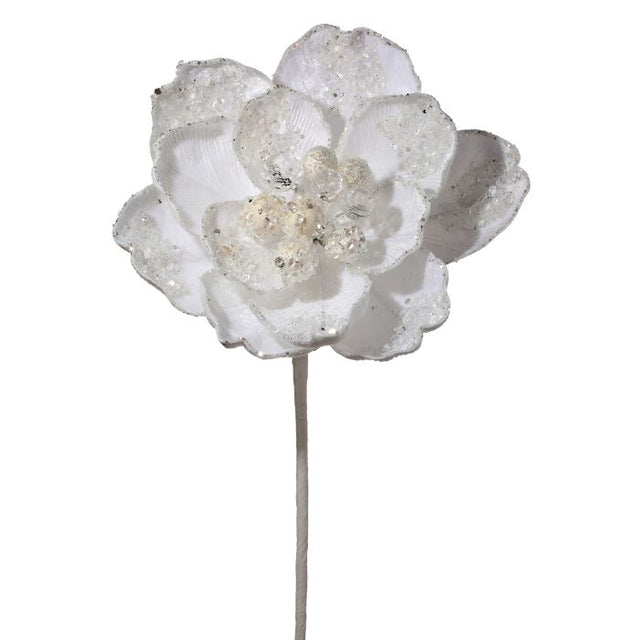 24 inch Iced White Encrusted Magnolia Stem
