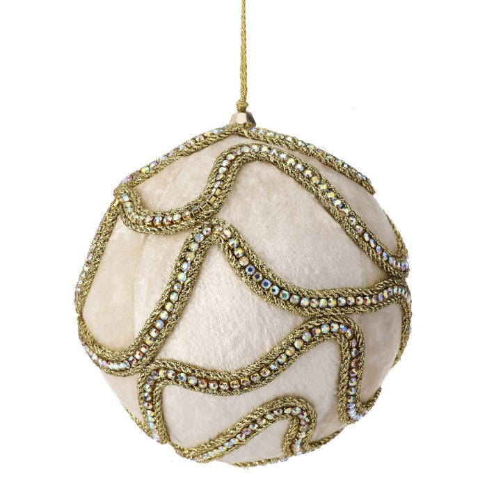 5 inch Ivory Jewel Velvet Ball Ornament
