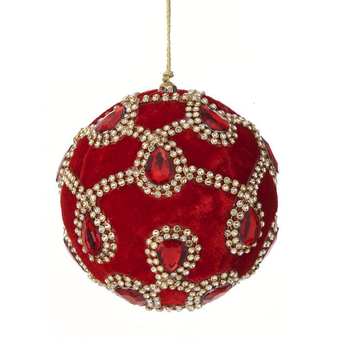 4 inch Red Velvet Gem Ball Ornament