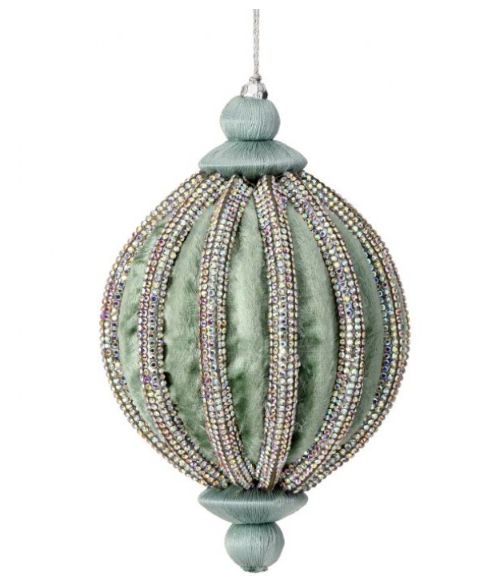 Green velvet finial ornament for holiday decorating