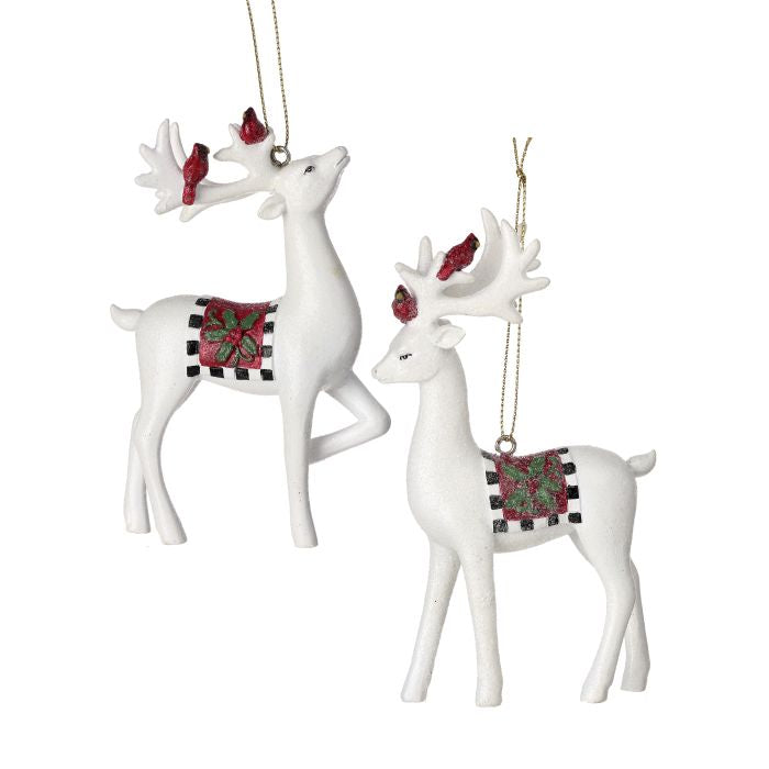 5 inch White Deer Checker Ornament