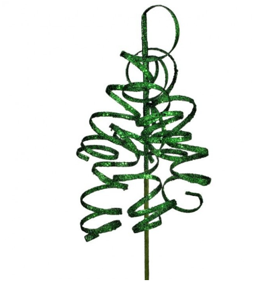 Green glittered curly spray with swirling texture.