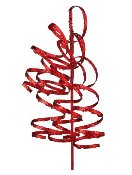 26" Red Curly Spray Glittered