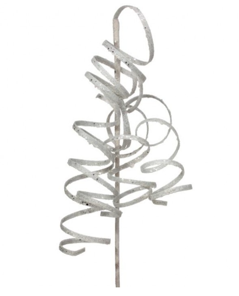 White glittered curly spray, 26 inch, for Christmas decorating