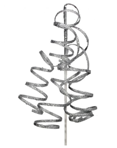 Silver curly glittered spray with swirling form.